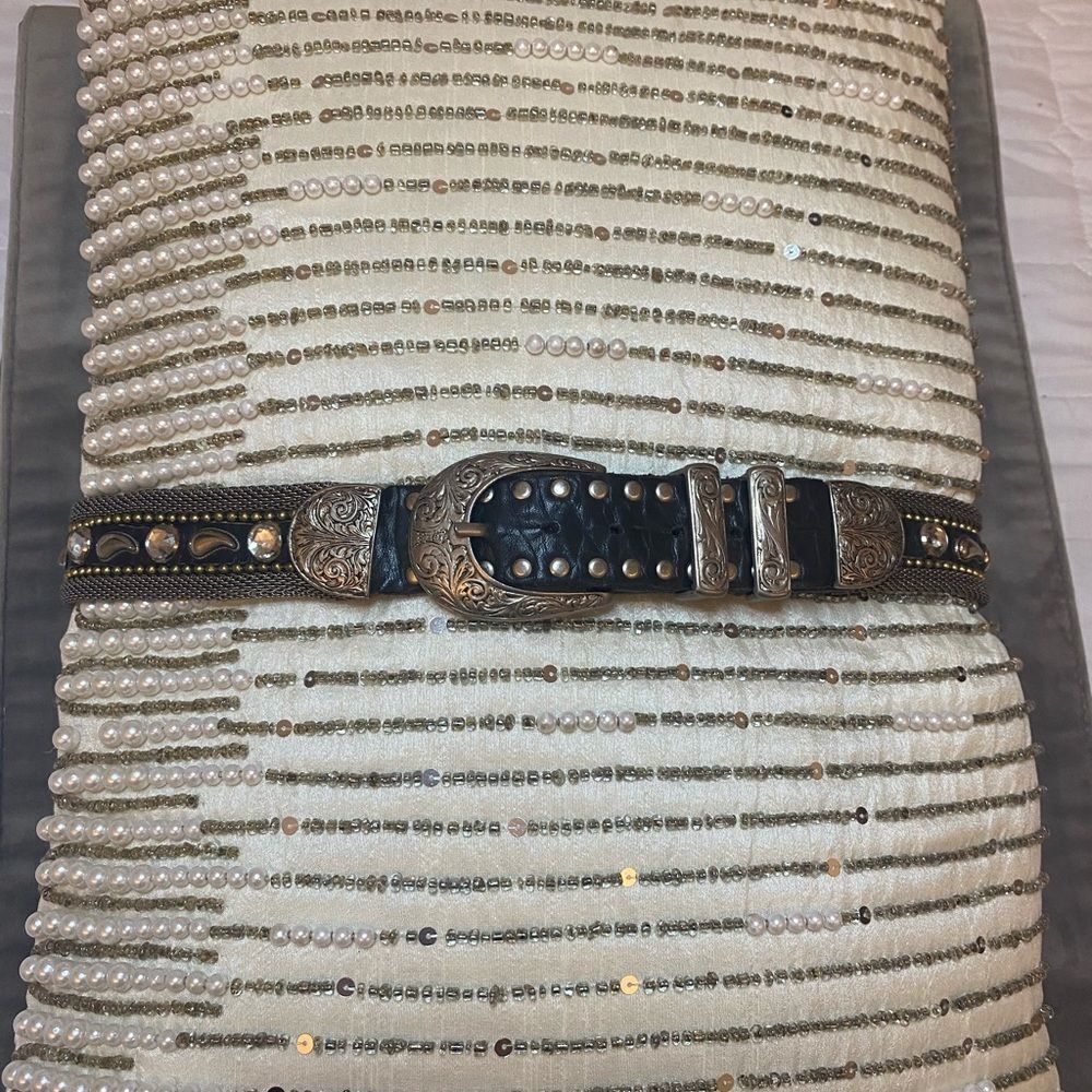 Nanni genuine leather/metal/ crystal belt, L34 inch